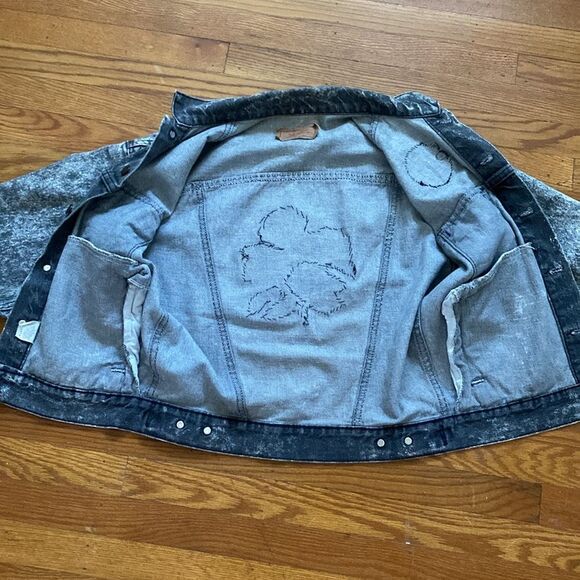 80s Vintage Levi’s 511 Distressed Acid Washed Black Jean Jacket, SZ Large - Picture 9 of 14